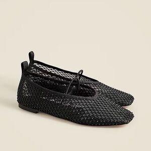 J. Crew Quinn Mary Jane Ballet Flats in Crystal Mesh Black Square Toe Womens 7